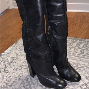 Black leather/suede over the knee boots